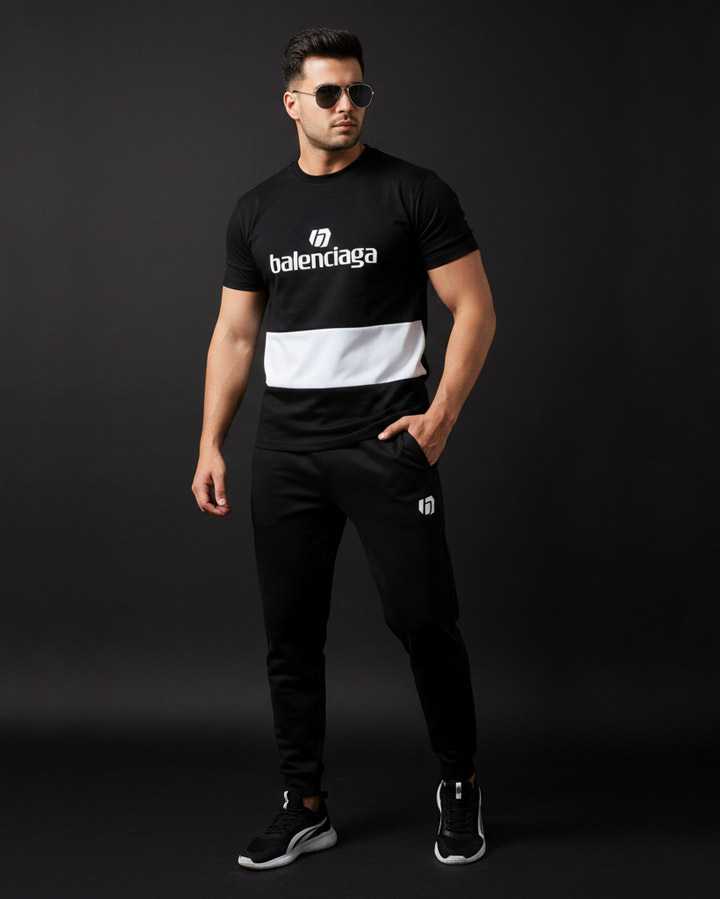 ست تیشرت شلوار مشکی سفید balenciaga مدل 2084