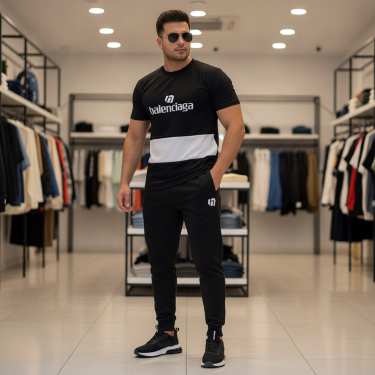 ست تیشرت شلوار مشکی سفید balenciaga مدل 2084