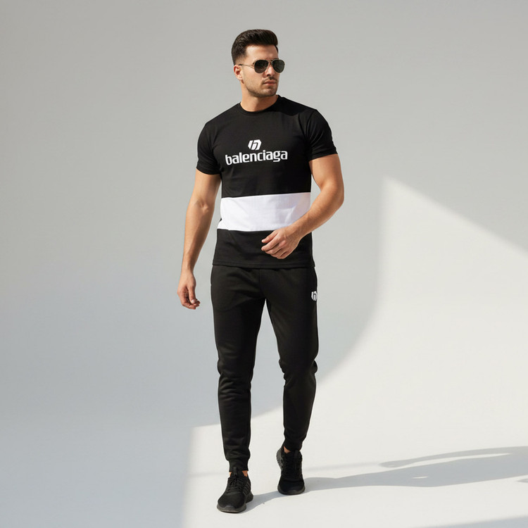 ست تیشرت شلوار مشکی سفید balenciaga مدل 2084