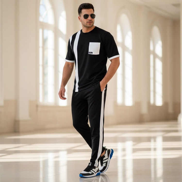 ست تیشرت شلوار کبریتی مشکی سفید Zara مدل 2082