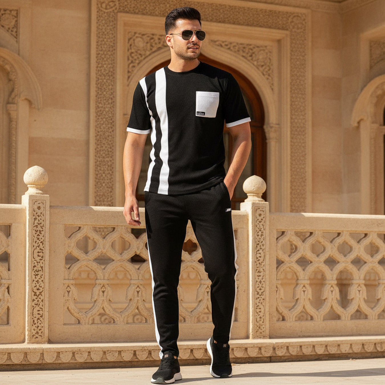ست تیشرت شلوار کبریتی مشکی سفید Zara مدل 2082