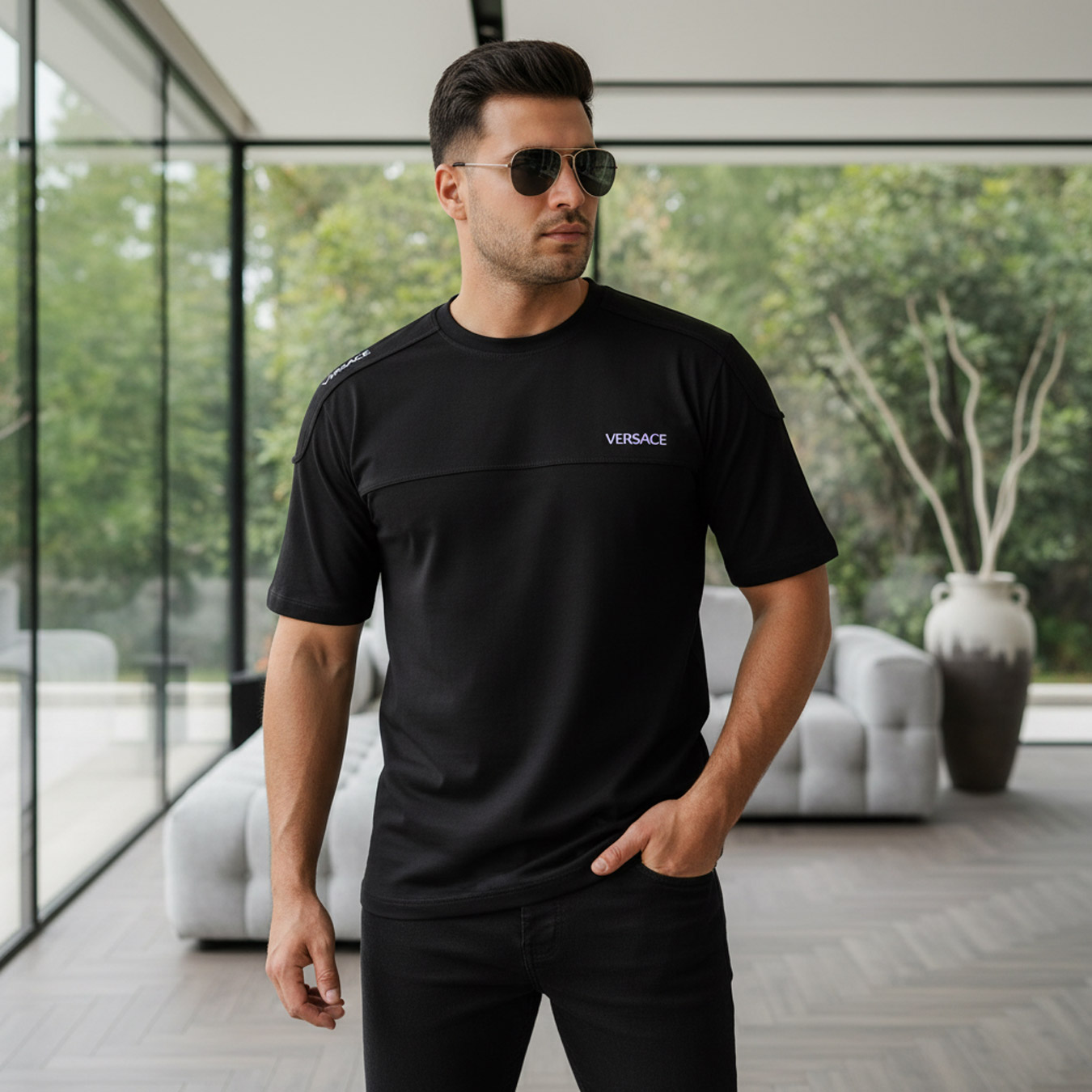تیشرت آستین کوتاه مشکی VERSACE مدل 2081