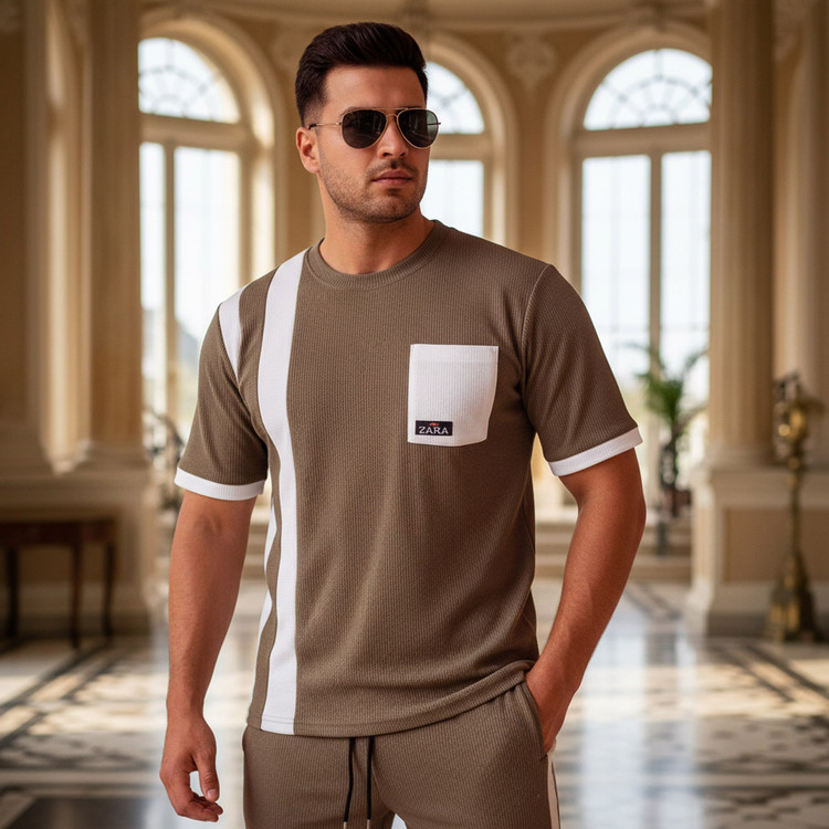 ست تیشرت شلوار کبریتی قهوه ای سفید Zara مدل 2080