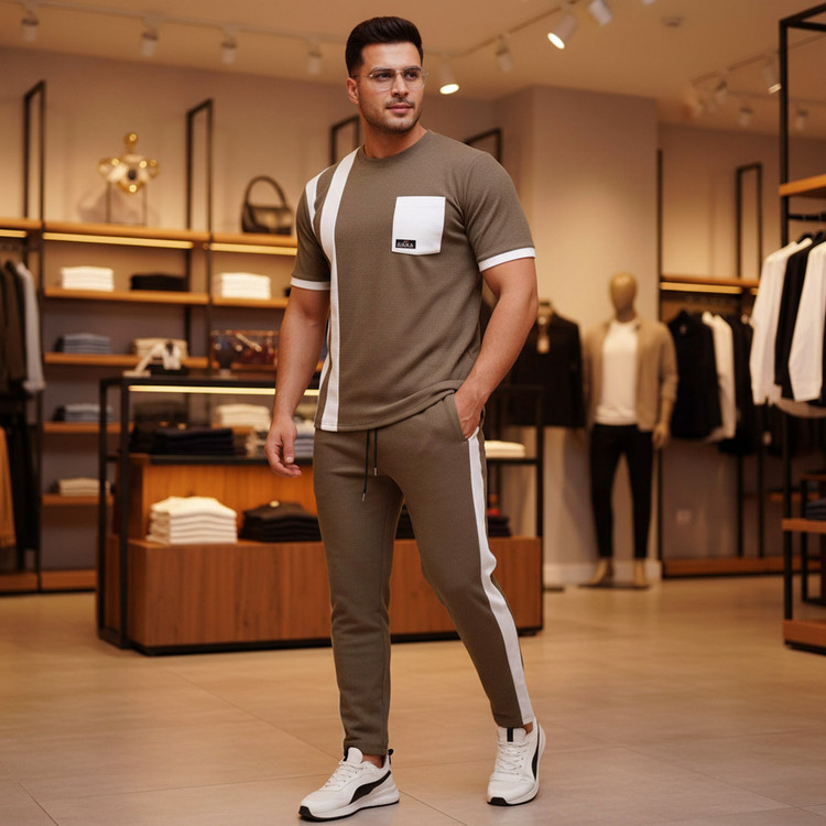ست تیشرت شلوار کبریتی قهوه ای سفید Zara مدل 2080