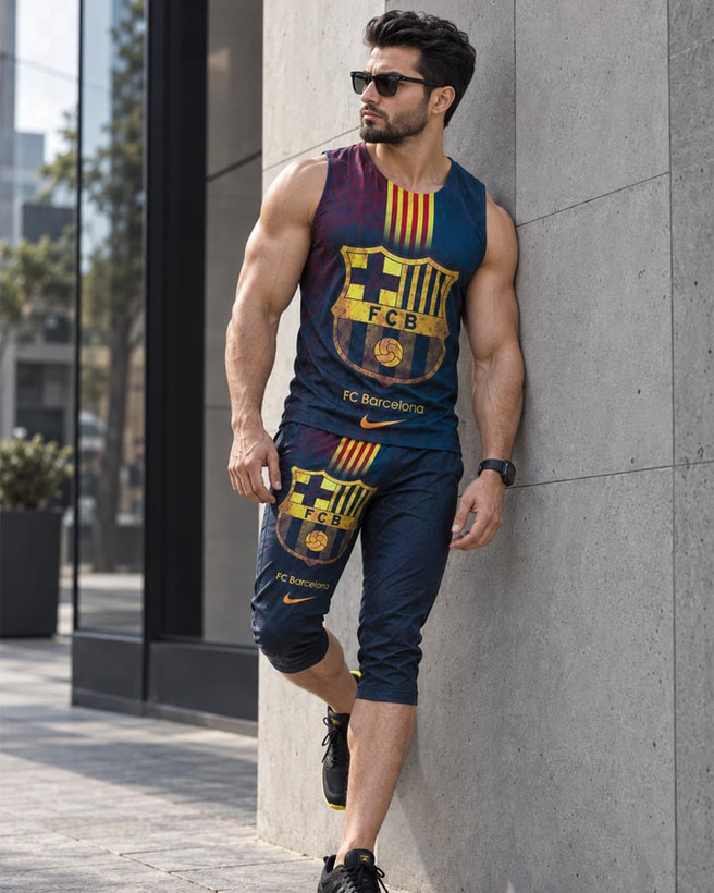 ست تاپ و شلوارک مردانه barcelona مدل SAB-olsxn